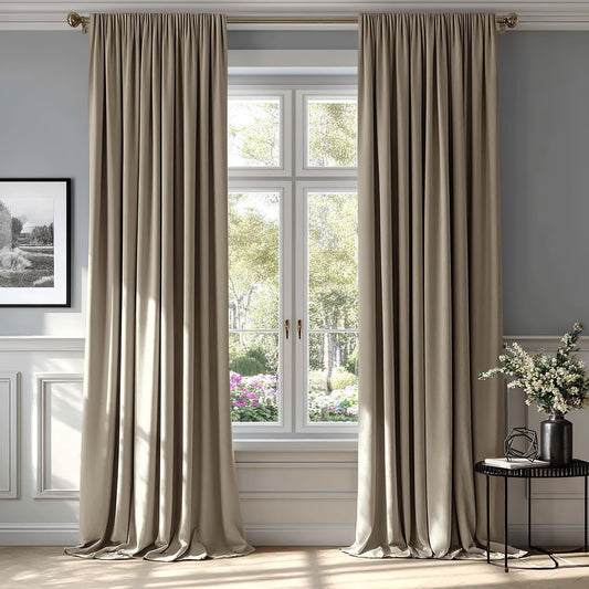 MIULEE Taupe Velvet Curtains Thermal Insulated Blackout Curtain Drapes for Bedroom Living Room Darkening 90 Inches Long Curtains Panels Rod Pocket Set of 2