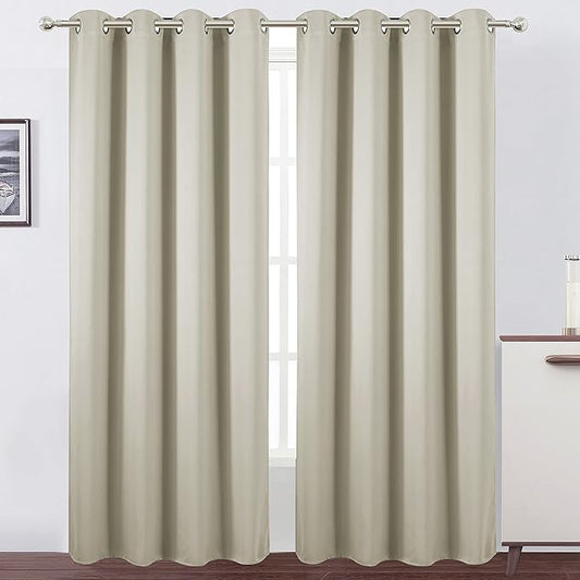 LEMOMO Light Beige Thermal Blackout Curtains/52 x 108 Inch/Set of 2 Panels Room Darkening Curtains for Bedroom