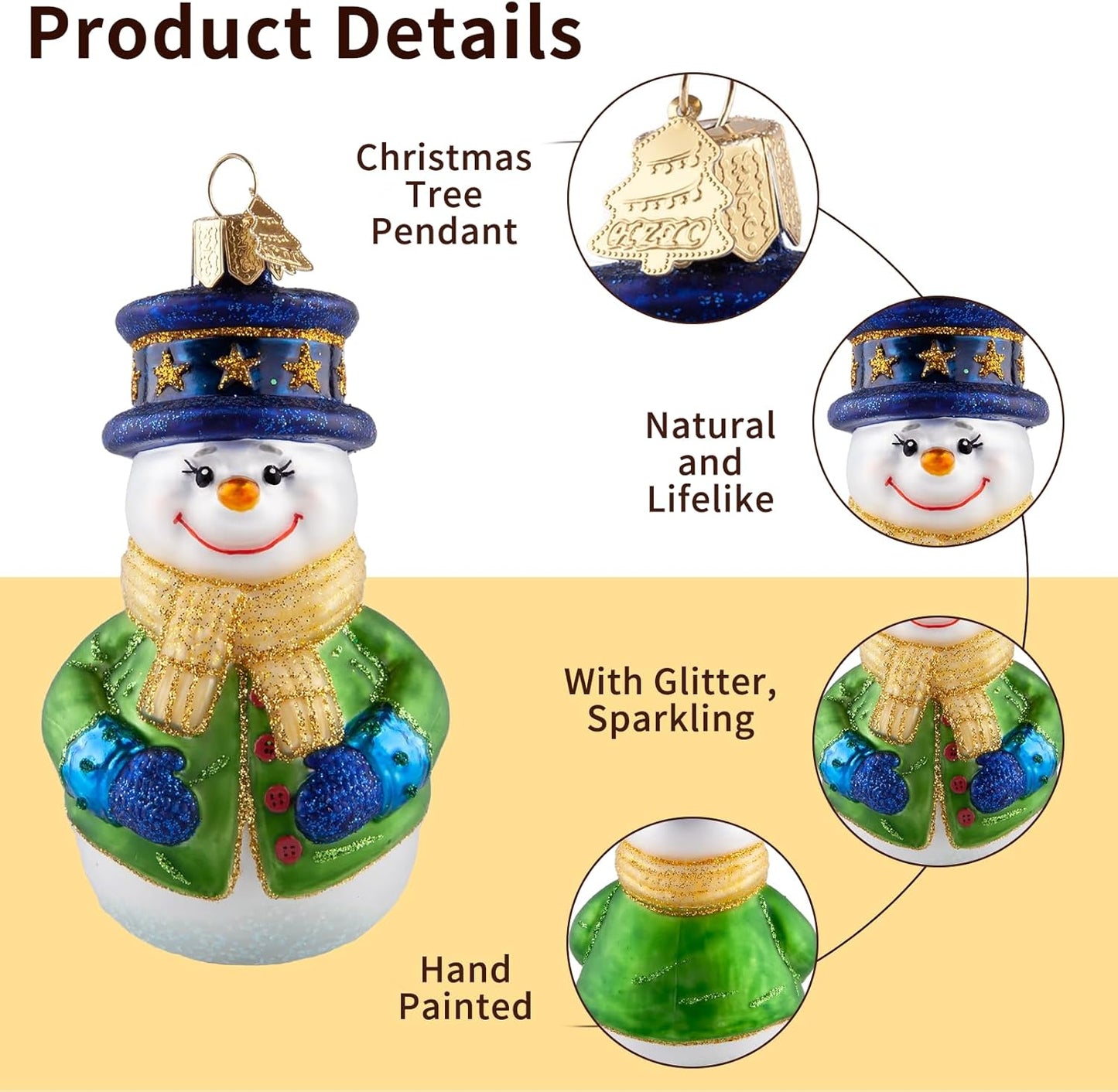 Snowman Christmas Ornaments,Blown Glass Ornaments for Christmas Tree,Star Hat Snowman Collection Figurine Hanging Ornament,Christmas Decorations for Xmas Tree Daily Holiday Party Gifts