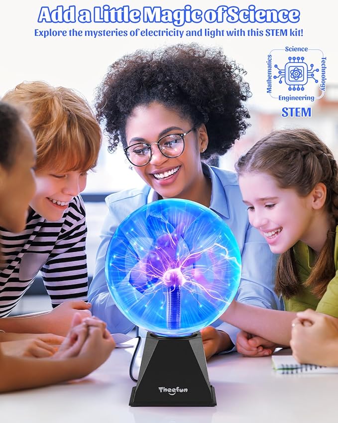 Theefun Blue Plasma Ball: 8 Inch Huge Plasma Globe Birthday Gifts Touch & Sound Sensitive Plasma Ball Lamp Electric Ball Lightning Novelty Light for Parties, Home, Prop, Room Decoration
