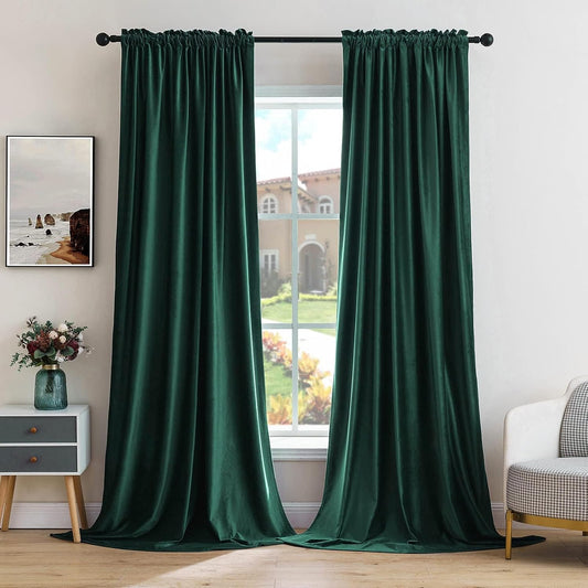 MIULEE Dark Green Velvet Curtains Thermal Insulated Blackout Curtain Christmas Emerald Green Drapes for Bedroom Living Room Darkening 108 Inches Long Curtains Panels Rod Pocket Set of 2