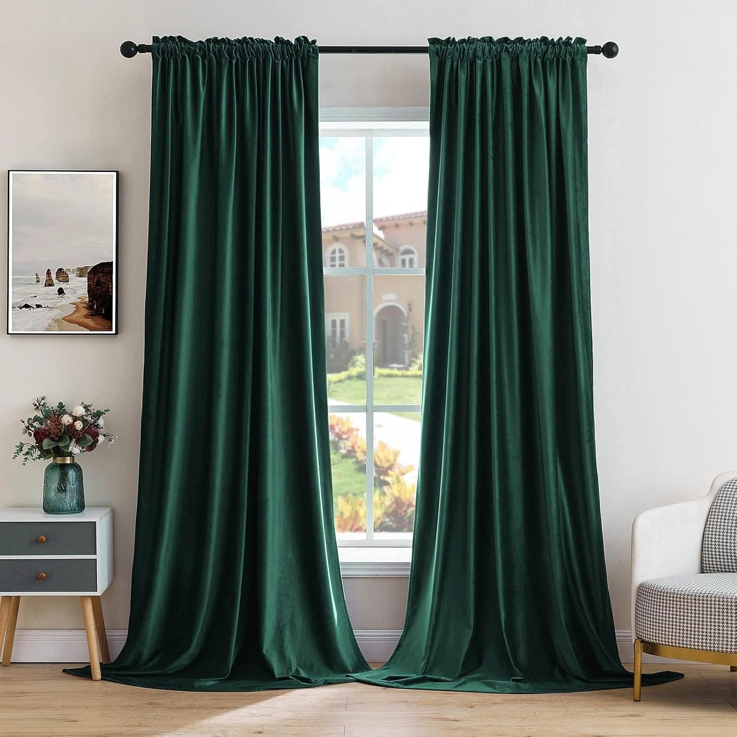MIULEE Dark Green Velvet Curtains Thermal Insulated Blackout Curtain Christmas Emerald Green Drapes for Bedroom Living Room Darkening 90 Inches Long Curtains Panels Rod Pocket Set of 2