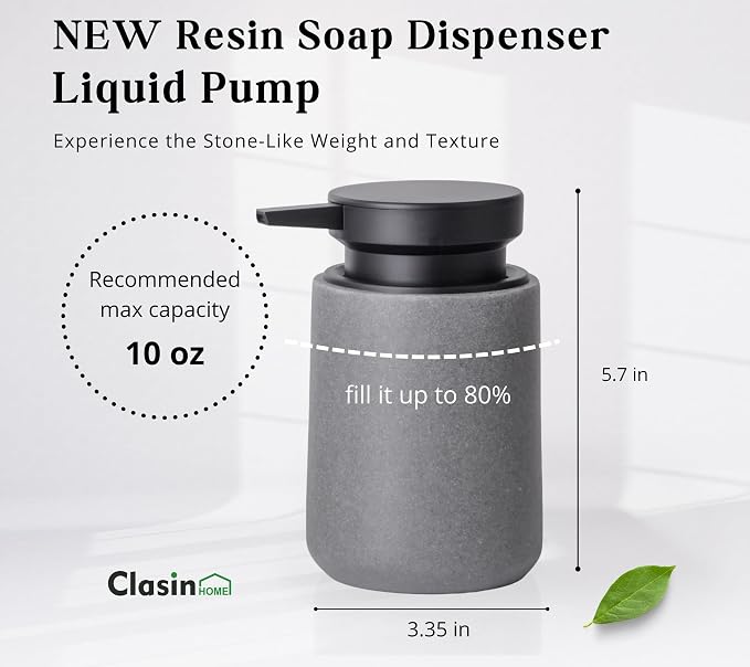 Clasin Home 3 Pcs Bathroom Accessories Set, Liquid Soap Dispenser with Large Pump, Toothbrush Holder Cup and Soap Dish, Sandstone Texture Bathroom Counter Set for Modern Home (Gray)
