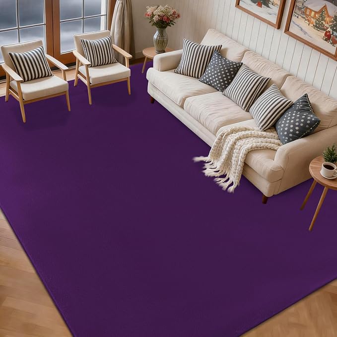 qulint Dark Purple Area Rug for Living Room, 5x8 Modern Bedroom Carpet Soft Thickened Memory-Foam Indoor Washable Rug, Minimalist Solid Non Slip Carpet for Boys Girls Kid Room Dorm Home Decor