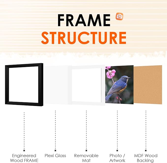 FIXSMITH 6x6 Picture Frame Set of 2, Photo Frame with HD Plexiglass, Display Pictures 4x4 with Mat or 6x6 Without Mat Multi Picture Frames Collage for Tabletop or Wall Display, Black