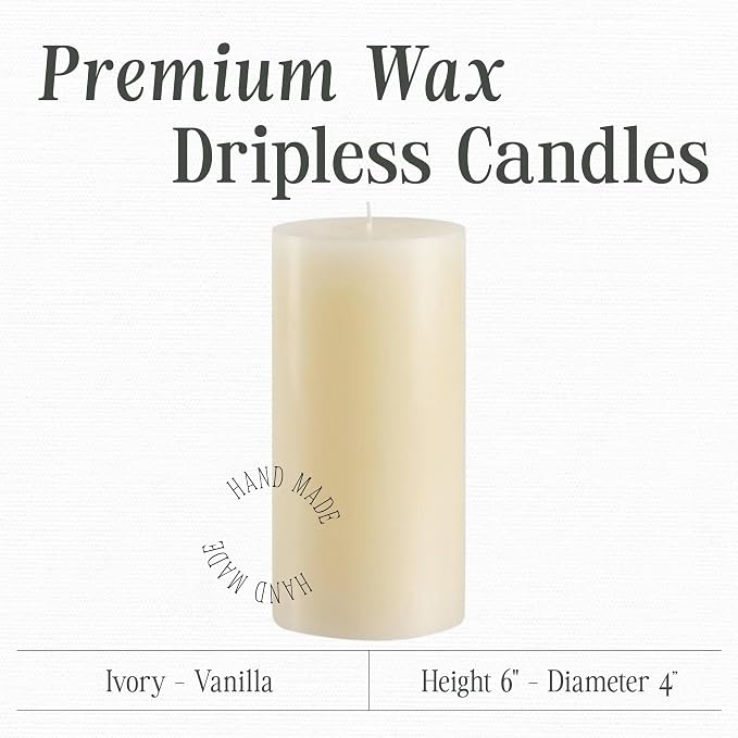 Mister Candle Dripless Vanilla Scented Ivory Pillar Candle, Hand Made Vanilla Pillar Candles with Essential Oils for Home Decor, Premium Wax, 100 Hr Burn Time