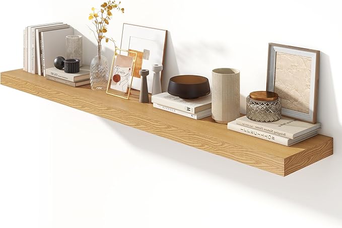 FLYJOE Deep Floating Shelves, 72 Inch Oak Shelves Set of 1 | 12 Inch Deep Shelves for Wall, 72'' x 12'' Rustic Wood Shelves for Bathroom Living Room Laundry Room Kitchen