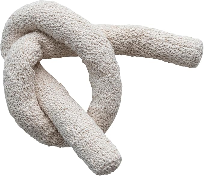 22 Inches Woven Cotton Bouclé Knot Design Pillow, Cream