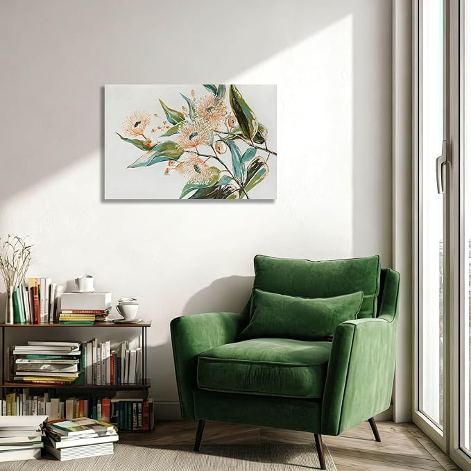 Green and Gold Wall Art Nature Wall Decor for Kitchen Bathroom Flowers Canvas Pictures Contemporary Framed Art 11x15 Inch Dining Room Decor