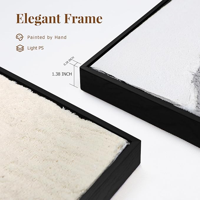 Neutral Abstract Wall Art Hand Painted, 3D Textured with Fabric Wall Decor, Modern Minimalist Framed Canvas Painting, Black White Geometric Artwork for Home Office Living Room Bedroom, 24"x36"x2
