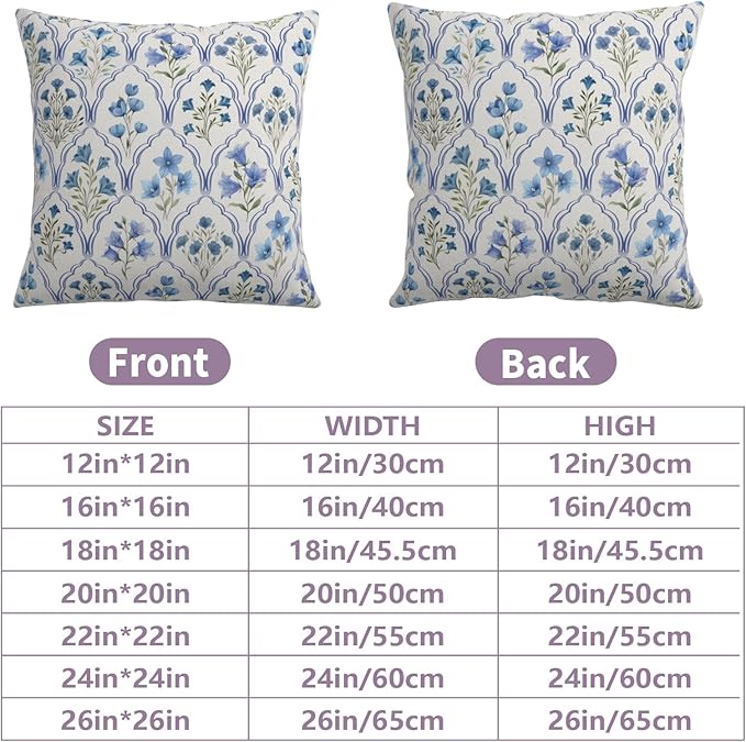 Vintage Flower Block Print Throw Pillow Covers Blue Green Floral Pillow Covers 16x16 Set of 2 Spring Summer Pillow Cases Boho Farmhouse Cushion Cases for Home Sofa Couch Decor