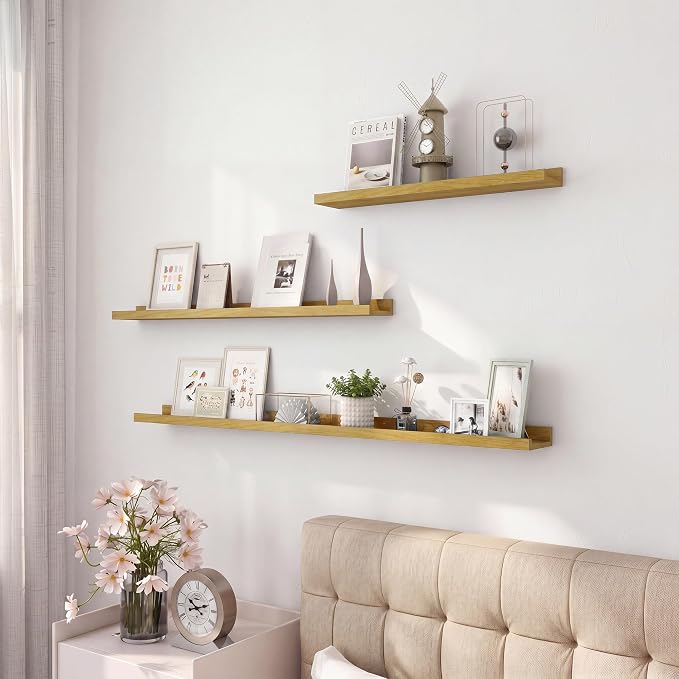 Acovy Floating Shelves Set of 6, 36 Inch Wall Mounted Picture Ledge Shelf with Lip, Oak Display Shelves for Living Room, Bedroom, Nursery, Bathroom & Kitchen