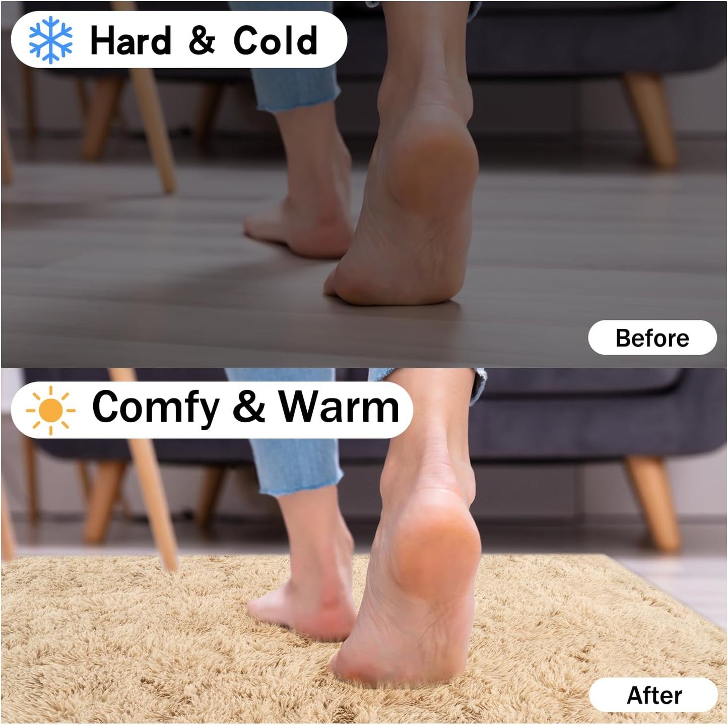 Rezutan 9x12 Feet Large Fluffy Area Rug for Bedroom Living Room, Camel Modern Indoor Carpets Room Colorful, Plush Indoor Nursery Classroom Home Decor Bedside Rug with Non-Slip Bottom