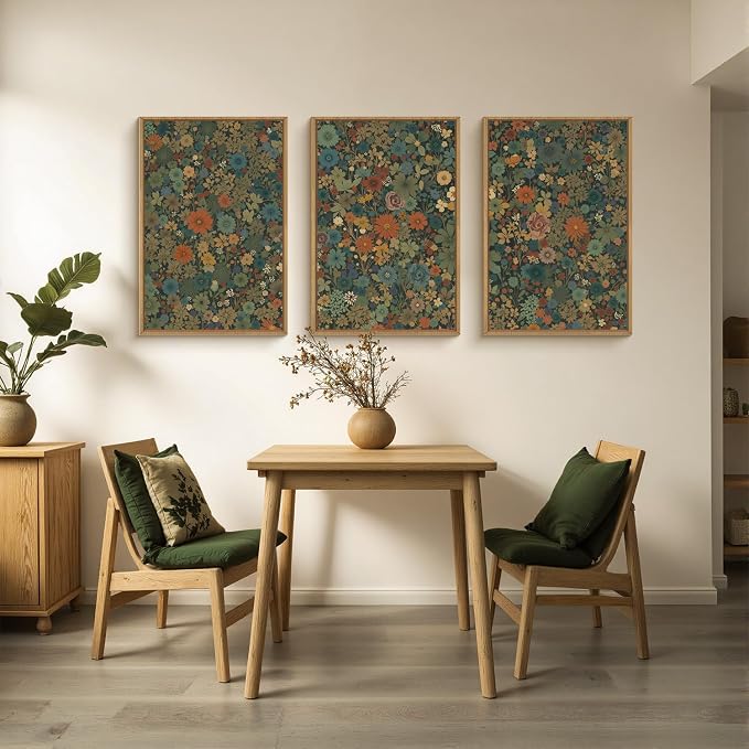 DRACIT Large Vintage Boho Floral Framed Canvas Wall Art Set,Antique Colorful Botanical Flower Wall Decor,Retro Nature Blossom Wildflowers Art Print for Living Room,Bedroom, Office-16”×24”×3