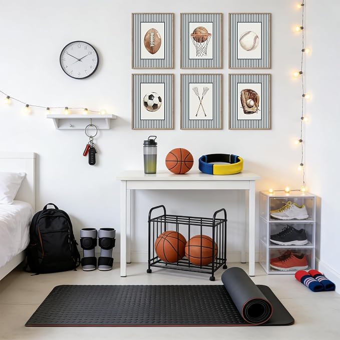Sports Wall Art Decor Toddler Boys Room Canvas Prints Vintage Sports Nursery Wall Decor Baby Kids Poster Football Baseball Pictures Basketball Soccer Artwork for Children Bedroom 12x16x6 Inch Unframed