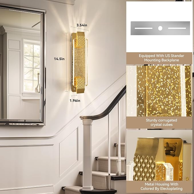 camuucci Battery Operated Wall Sconce, Rechargeable Gold Light 1 Pack | Wireless Wall Lamp with 12000mAh Battery，Not Hardwired Wall Fixture for Bedroom Living Room - 14.5 Inches
