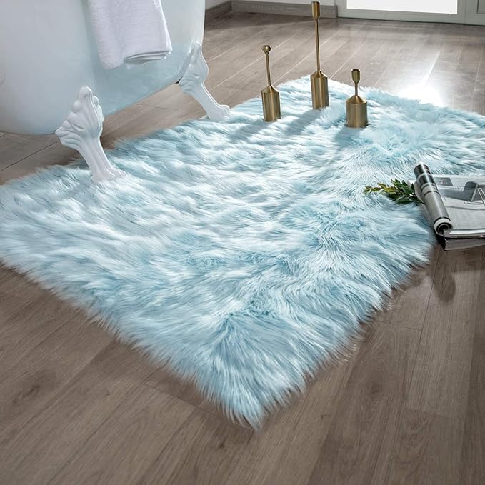 Ashler faux fur rug, Fluffy Shaggy Area Rug Ultra Soft 3 x 5 Feet Rectangle Fur Rug Light Blue Fuzzy Rug Machine Washable Shag Rug, Nursery Decor Throw Rugs for Bedroom, kids room, Living Room