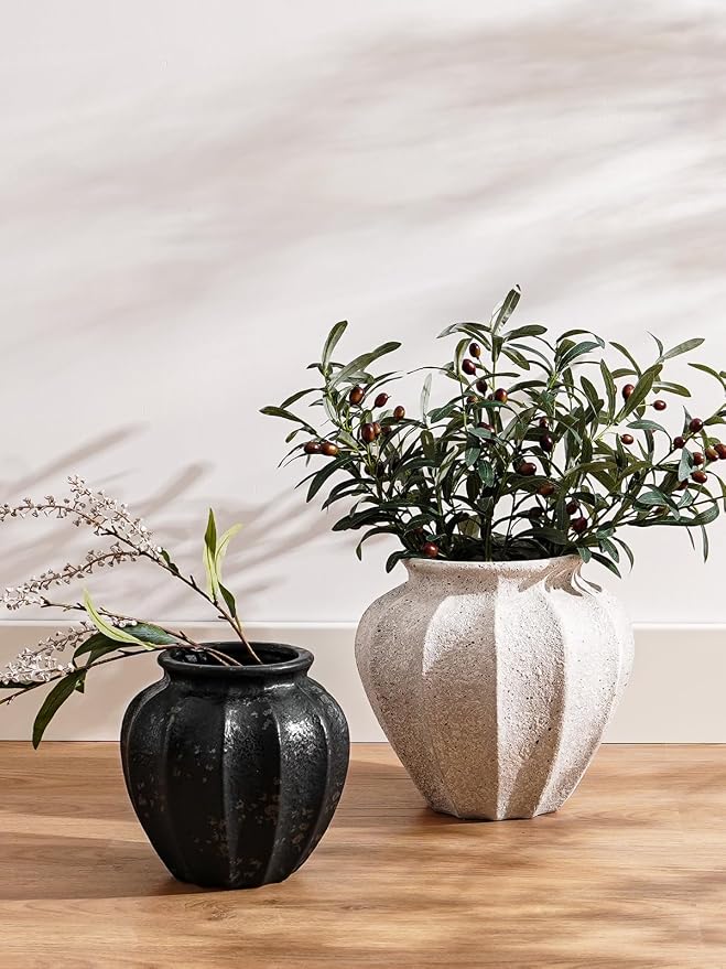 LE TAUCI 11.3" Ceramic Vase, Artisan Large White Ceramic Vase for Modern Farmhouse Home Decor, Substantial & Stable Flower Vase, Living Room & Dining Room Table Centerpiece, Weathered White