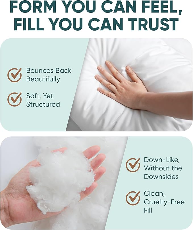 Pillowflex Synthetic Down Alternative Pillow Inserts for Shams - Comfy Pillows for Sleeping, Perfect Pillow & Best Sleeping Pillows, Handmade Down Alternative Throw Pillow Inserts - (15x15 Set of 2)