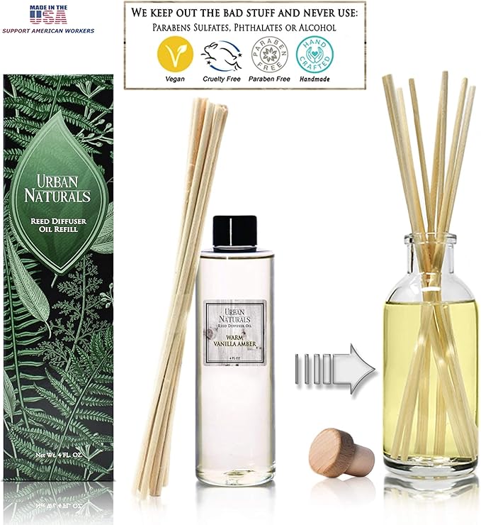 Urban Naturals Warm Vanilla Amber Refill | Creamy. Warm. Sultry. Notes of Sandalwood, Amber & Smoked Vanilla | 4 oz.