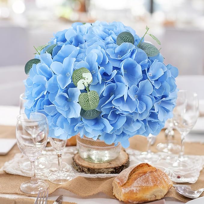 AVIVIHO 65pcs Blue Hydrangea Artificial Flowers Bulk (Not Squished, No Steaming Need) Silk Flowers with Stems Fake Flowers for Wedding Decor,Home,Baby Shower,Table Centerpieces Decoration