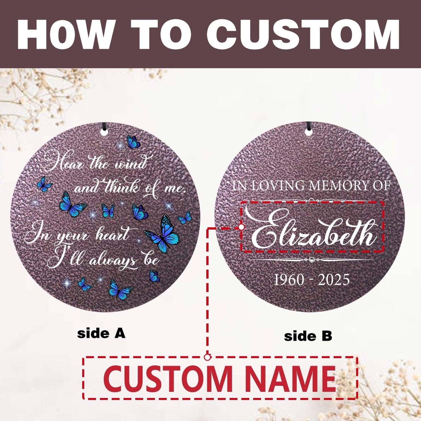 ASTARIN Memorial Butterfly Deep Tone Wind Chimes Personalized, Sympathy Remembrance Gifts for Loss of Mom Dad, Bereavement Gifts for Condolence Funeral, Garden Decoration