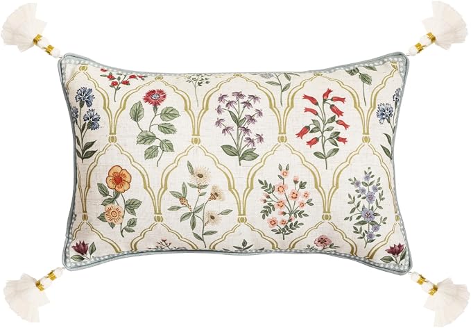 ISAENNE Designer Vintage Linen Throw Pillow Cover,20"x12"-Serenity B | French Elegant Rectangle Decor Pillow Cover,Concealed Zipper Design,Colorful Floral Pattern,Sofa,Bedroom,Living Room,Chair