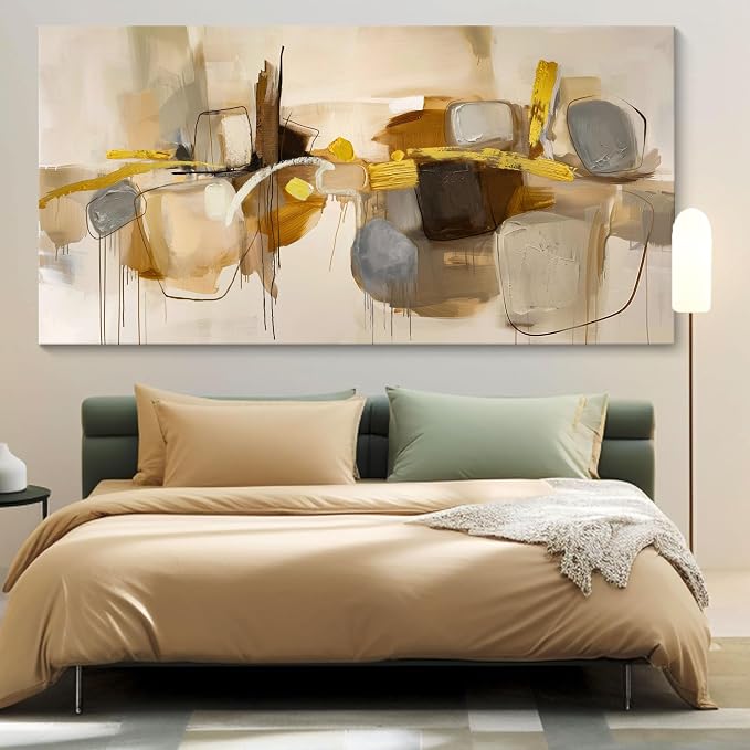 HGUAOA Abstract Wall Art for Living Room - Large Yellow and Orange Geometric Artwork - Modern Paintings for Office Decor - Contemporary Big Wall Decor for Home or Office 29×58IN