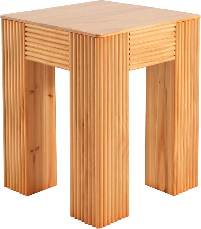 Christopher Knight Home Sadis Modern Square Side Table, Living Room Sofa End Table, Small Coffee Table with Vertical Fluted Leg, Natural