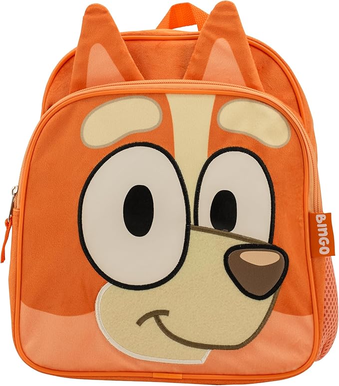 Bluey Bingo Backpack for Girls & Boys for Kindergarten & Elementary School, 12 Inch, Plush with 3D Ears & Appliques, Adjustable Straps & Padded Back, Lightweight Travel Bag for Kids