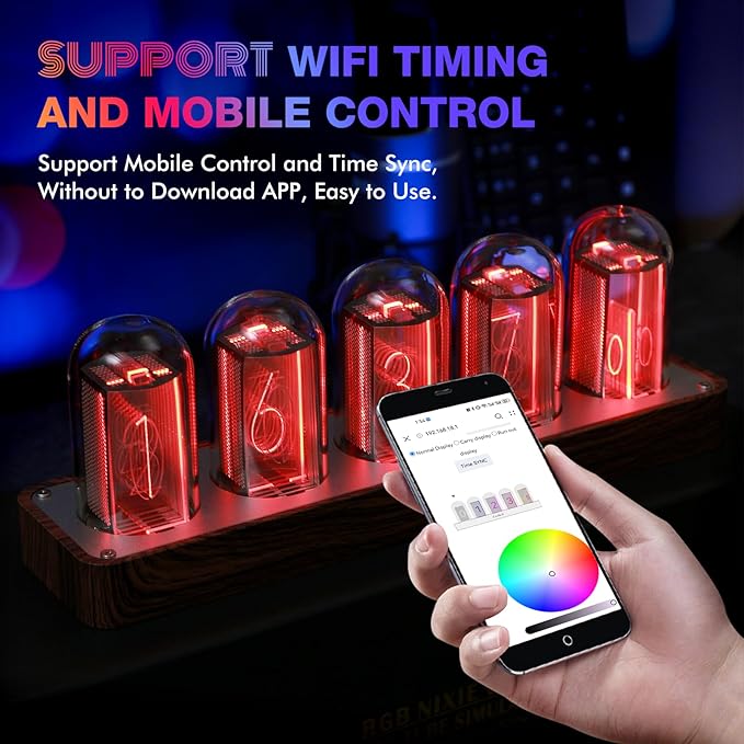 ClocTeck Nixie Tube Clock Walnut Digital Clock, Support Wi-Fi Time SYNC, Alarm & Timer, 12/24H Display, A Retro Gift for Friends (Wood Grain)