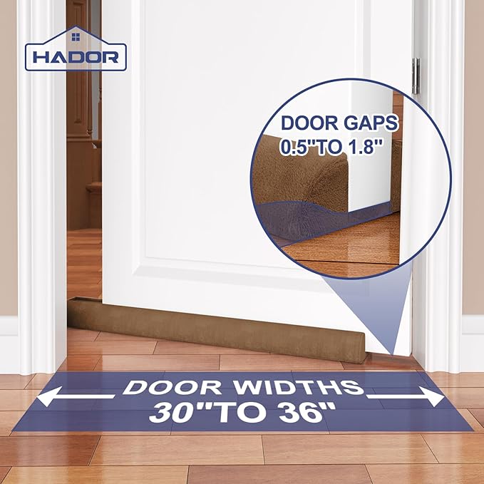HADOR Door Draft Stopper for Bottom of Door, 36 Inch Under Draft Air Noise Light Blocker 30"- 36" Double Side Triangle Soundproof Sweep Filler Seal Gap up to 1.7" for Patio Sliding Door Guard, Brown