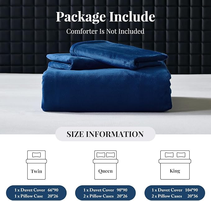 WARMDERN Navy Blue Flannel Velvet Duvet Cover King Size Duvet Cover Bedding Sets, 3pcs Ultra Soft Luxury Textured Modern Crystal Velvet Duvet Covers with Zipper Closure(Navy Blue, King)