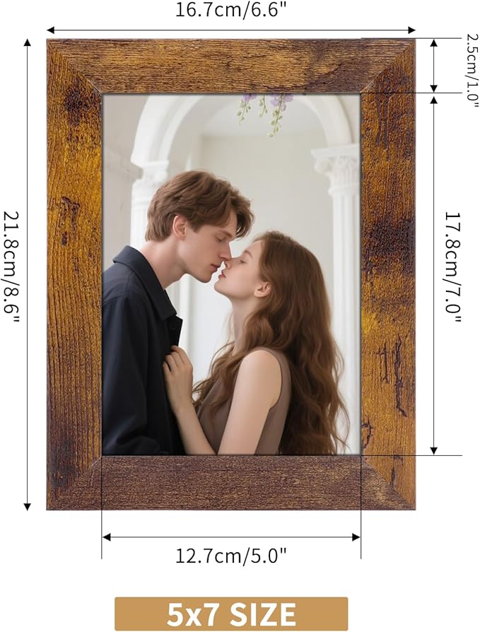 PETAFLOP 5x7 Frame Rustic Picture Frames Fits 5 by 7 Inch Photo Wall Tabletop Display, 7 Pack