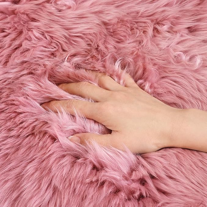 IRIWOOL Premium Genuine Fur Sheepskin Rug Real Australia Sheepskin Natural Luxury Fluffy Lambskin Fur Area Rug Seat Covers for Kids Bedroom Sofa Chair Cover (Light Pink, 4ft x 6ft) …