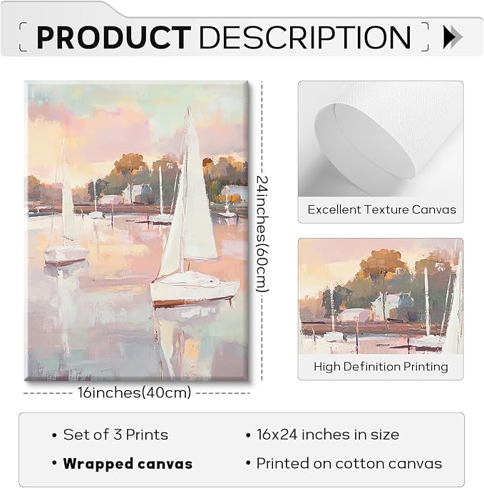 Pink Coastal Wall Art Coquette Beach Canvas Poster Summer Beachy Wall Decor Trendy Pastel Ocean Pictures Preppy Painting Wildflower Prints Sailboat Artwork for Girls Bedroom 16x24 Inch Ready to Hang