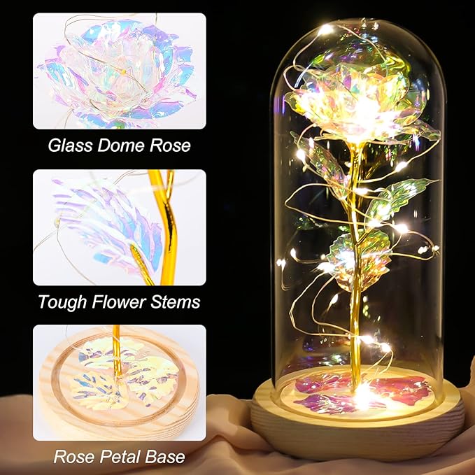 Beferr Mothers Day Rose Gifts for Mom Galaxy Glass Rose Preserved Forever Roses for Delivery Light Up Flowers in Glass Dome Anniversary Birthday Gifts for Women Grandma Wife Her Daughter Girlfriend