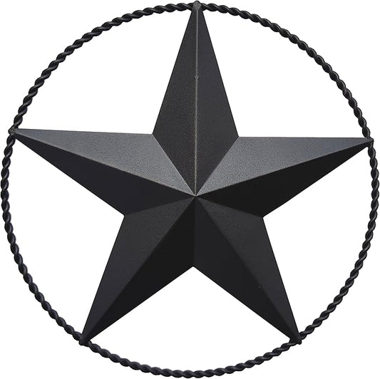 JoyEvy 9.5" Black Barn Star Wall Decor, Metal Stars for Outside or Inside of House, Iron Texas Stars Rustic Vintage Western Country Home Farmhouse Wall Art Decorations