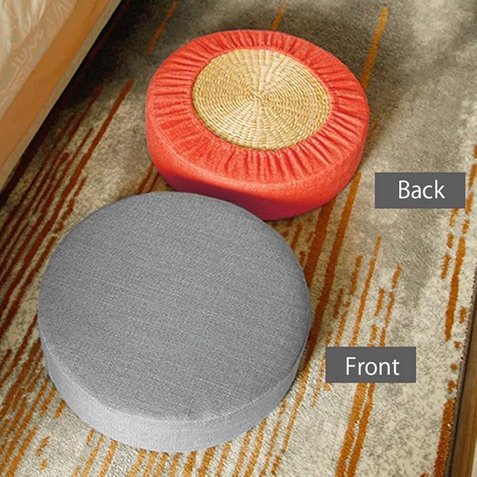 Round Floor Pillow Cover Tatami Floor Cushion Cover Straw Japanese Futon Cover Meditation Seating Ottoman Throw Protector for Living Room Indoor Outdoor Red,15.75 inches