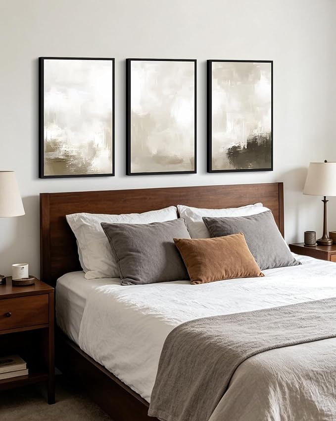 PHOPAGO Abstract Framed Wall Art Large 16x24in Minimalist Pastel Neutral Wall Decor Modern Art Paints Living Laundry Room Home Decor - Black Framed