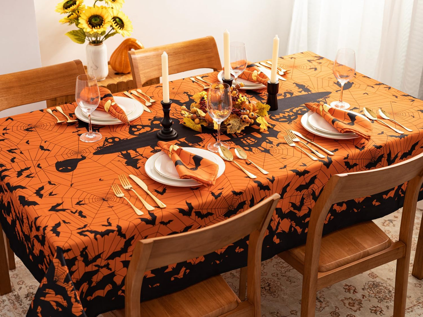 YiHomer Halloween Silhouettes Tabletop for Halloween Decorations, Dinner Parties and Scary Movie Nights, Horror Night, Tablecloth, 52 x 70 Rectangle