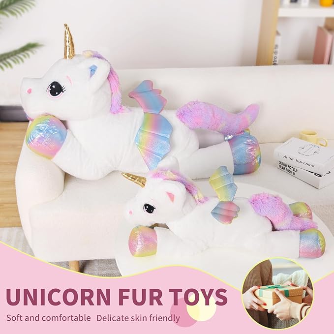 FFxiong 24 Inch Big Unicorn Stuffed Animal Plush Toy Pillow, Cute Soft Giant Unicorn with Rainbow Wings Large Doll, Gift for Children Girls Boys Kids Valentine Birthday Christmas