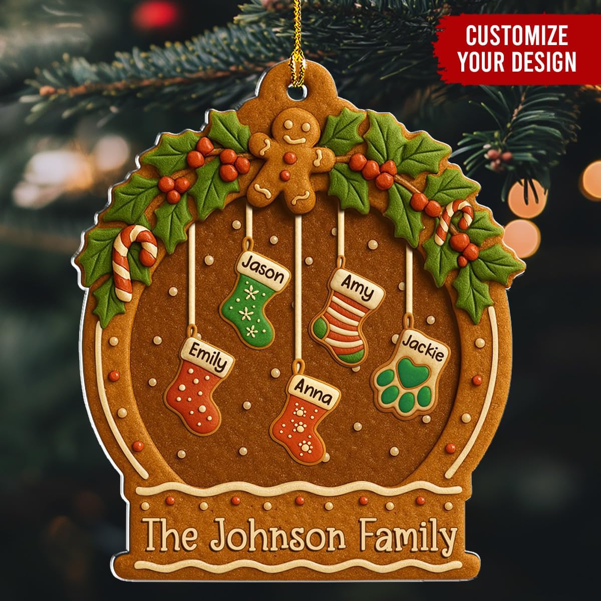 Personalized Family Ornament Christmas Cookies Style - Custom Stockings and Names Acrylic Ornament Gift Stocking Stuffers White Elephant Ideas (8)
