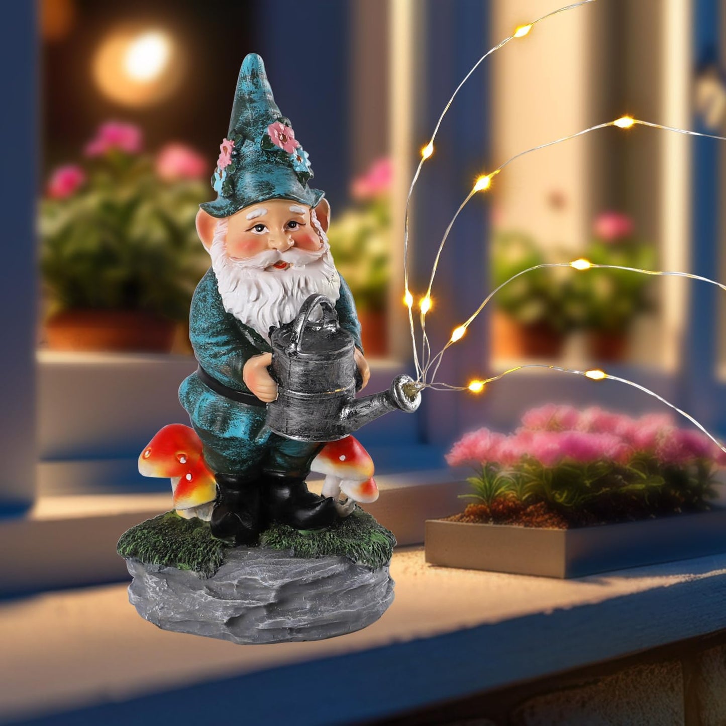 Solar Gnome Statue for Garden with Watering Can Light 8" Resin Gnome Figurines Outdoor Paito Yard Porch Decor Birthday Housewarming Gnomes Gifts for Women Mom Grandma Wife Sister