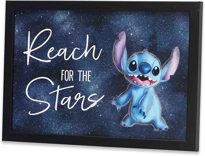Disney Lilo and Stitch Reach for the Stars Framed Wood Wall Decor - Fun Stitch Wall Art for Kids' Bedroom or Playroom