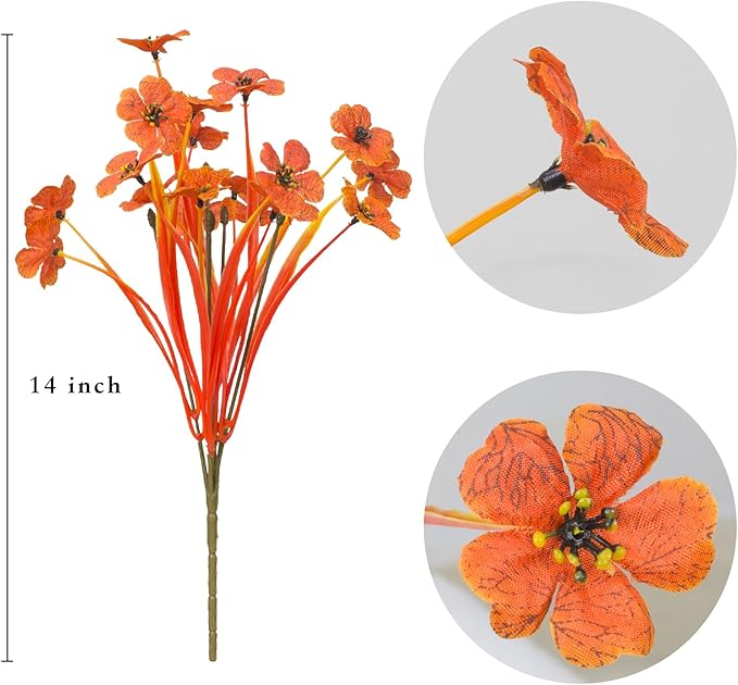 LikSoor 21 Bundles Artificial Outdoor UV Resistant Flowers No Fade Fake Outside Flowers Plastic Greenery Faux Shrubs Garden Porch Window Box Home Decoration(Deep Autumn Orange)