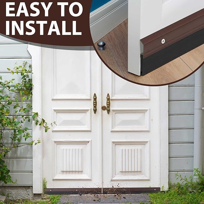 Hushee 4 Pack 36 Inches Metal Rubber Door Sweep, Double Rubber Seal Aluminum Door Sweep High Sealing Draft Stopper, Weatherproof Sound Insulation Indoor Outdoor Use for Residential Commercial (Brown)