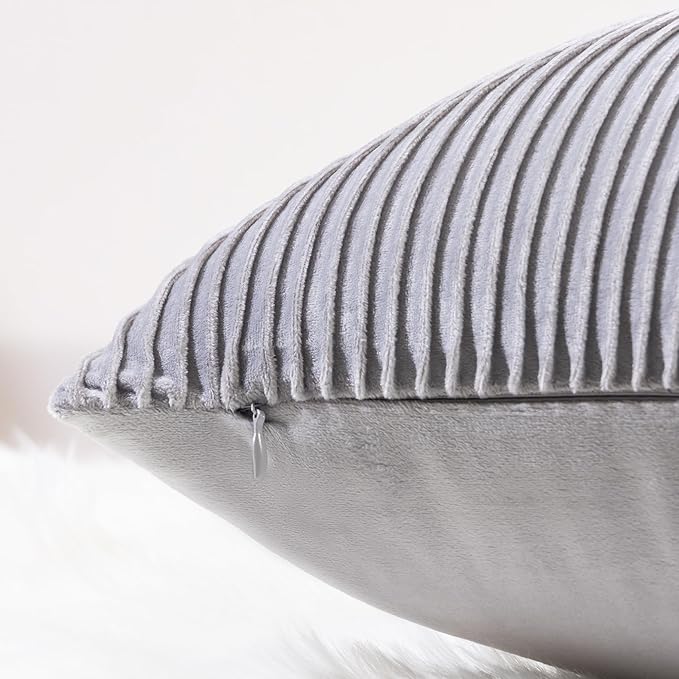 YCOLL Dark Gray Pillow Covers 20x20 Set of 2 Velvet Striped Pattern - Soft Throw Pillows for Home Decor, Luxury Decorative Pillow Covers for Couch, Bed,Living Room