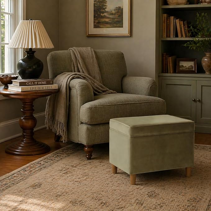 HomePop 24" Dinah Collection Storage Ottoman - Light Sage Green Velvet