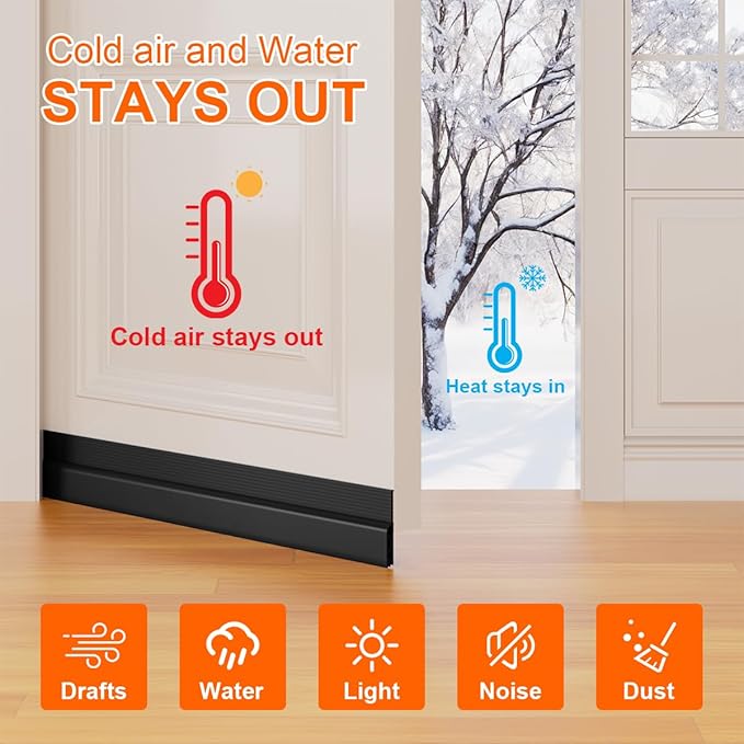 5Pack Door Draft Stopper,39" Adjustable Door Sweep Weather Stripping Bottom Seal,Blocks Cold Air, Noise, Dust & Light for Interior & Exterior Doors,Easy Install Draft Blocker Gap Filler